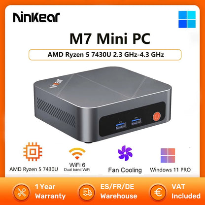 Ninkear M7 Mini PC AMD Ryzen™ 5 5625U Windows 11 PRO 16GB DDR4 RAM 512GB SSD WIFI 6.0 Fan Cooling Mini Computers