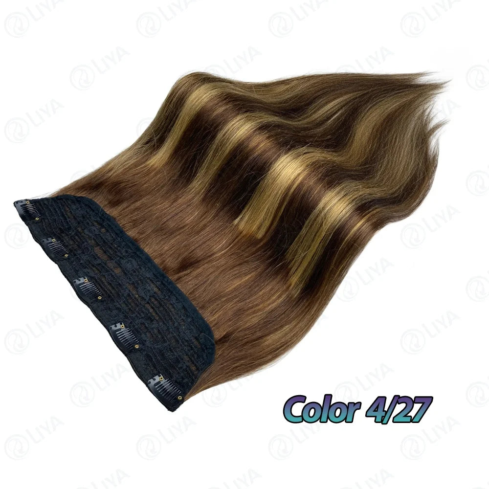 #6 Light Brown Bone Straight Clip In Hair Extensions 1 Piece 5 Clips Full Head One-Piece Clip In Human Hair Extensions 100G/Set