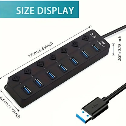 4/7-Port USB 3.0 Hub mit LED-Anzeige, unabhängiger Schaltersteuerung für Laptop, Flash-Laufwerk, Festplatte, Drucker, Kamera, Tastatur