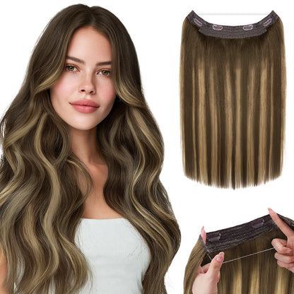 Sunmofavo Wire in Hair Extensions Human Hair Straight Fish Line Natural Fusion with 4 Clips Weft Hair Extensions For Women Daily