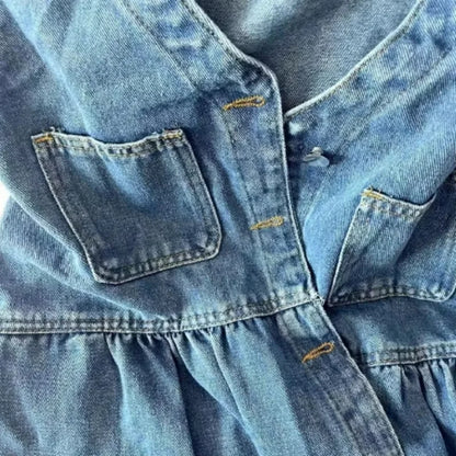 Ärmelloses Trägerkleid Damen Sommer Einreihige Taschen Jeanskleider Damen Koreanischer Stil Lockeres A-Linien Minikleid