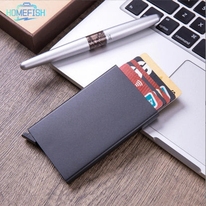 HOMEFISH Smart Wallet Card Holder Metal Thin Men Women Wallets Pop Up Minimalist Wallet Small Black Purse Vallet Walets for Men