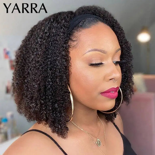 Afro Kinky Curly Echthaar Stirnband Perücke für schwarze Frauen 180% Dichte brasilianisches Remy, komplett maschinell gefertigt, 100% Echthaar YARRA