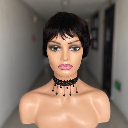 Short Straight Human Hair Wigs Natural Color Brazilian Remy Hair Pixie Cut Wig Human Hair Machine Wig For Black Women