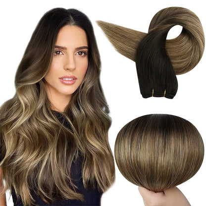 Full Shine Human Hair Weft Extensions Hair Bundles 100g Ombre Blonde Color Sew in Silky Straight Remy Skin Double Weft For Salon