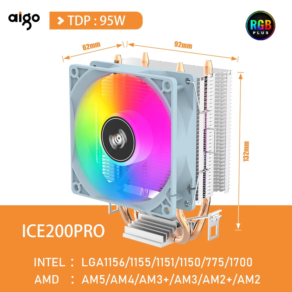 Aigo CPU-Kühler 2 4 6 Heatpipes PC-Radiator Kühlung 3PIN PWM Silent RGB Lüfter für Intel 1700 1150 1155 1156 1366 AM2/AM3/AM4 AMD