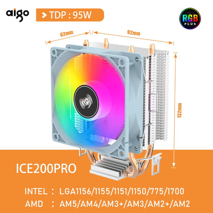 Aigo CPU-Kühler 2 4 6 Heatpipes PC-Radiator Kühlung 3PIN PWM Silent RGB Lüfter für Intel 1700 1150 1155 1156 1366 AM2/AM3/AM4 AMD