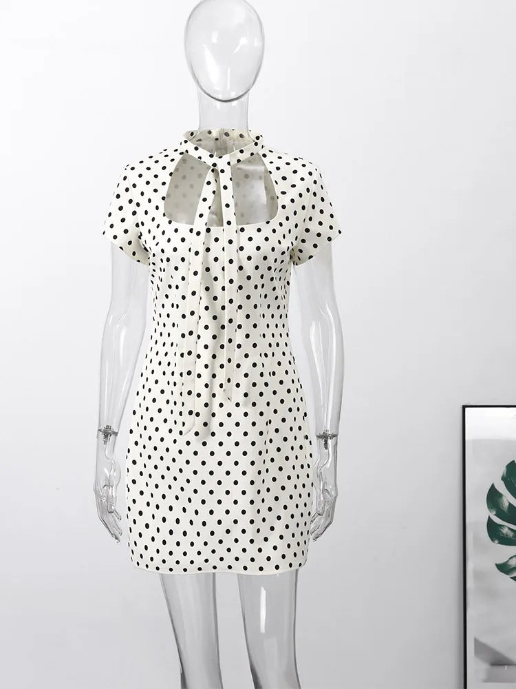 Fashion Summer Hollow Out Women Dress Belt Zipper Hip Package Slimming Polka Dot Skirt Sexy Female Party Dress 2026