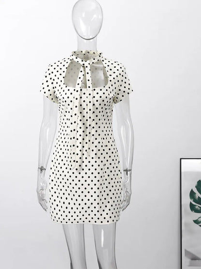 Fashion Summer Hollow Out Women Dress Belt Zipper Hip Package Slimming Polka Dot Skirt Sexy Female Party Dress 2026