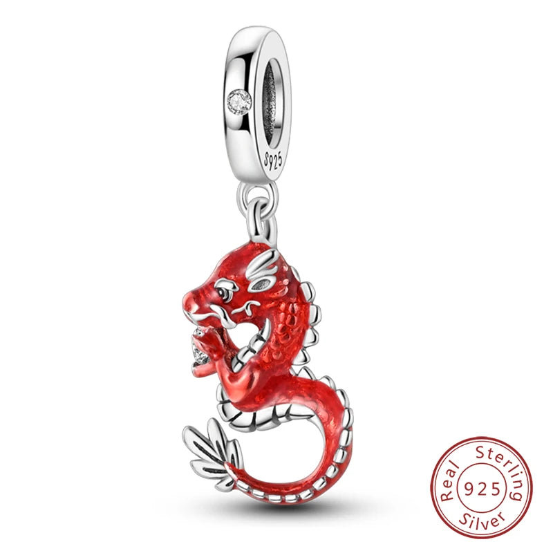 Original 925 Sterling Silber Rote Charm Perlen Rotwein Chili Hantel Anhänger für Frauen Passend für DIY Armband Geburtstag Schmuck Geschenk