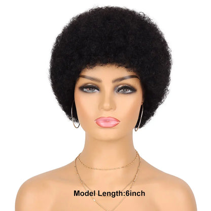 Short Afro Kinky Curly Human Hair  Wig for Women Fluffy Hair Short Pixie Curly Retro Style Human Hair Wig Full Machine Wig