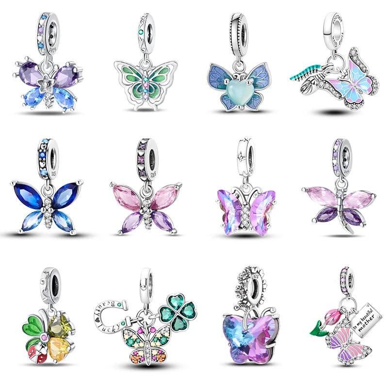 925 Sterling Silber Plattierung Bunt Schmetterling Insekt Tier Charms Perlen Funkelnder Zirkon Passend für Qikaola 925 Original Armbänder DIY Schmuck
