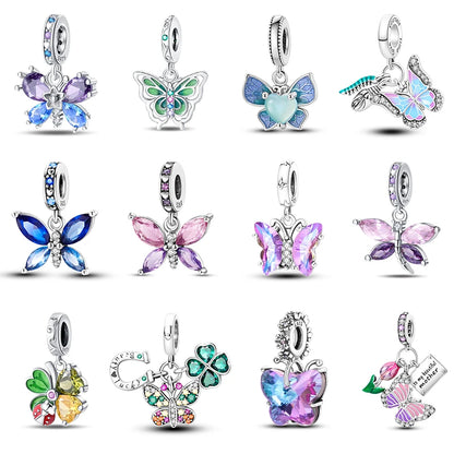 925 Sterling Silber Plattierung Bunt Schmetterling Insekt Tier Charms Perlen Funkelnder Zirkon Passend für Qikaola 925 Original Armbänder DIY Schmuck