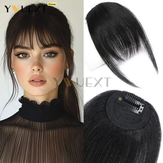 Clip In Human Hair Bangs Straight Hair Piece Machine Remy French Bangs for Women Easy to Wear and Remove Hairpiece Thin Hair
