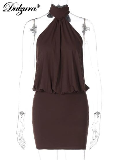 Dulzura Sommer-Mode Sexy Neckholder Ärmelloses Schnür-Rückenfreies Bodycon Minikleid Damen Uni Elegant Party Club Street Outfit