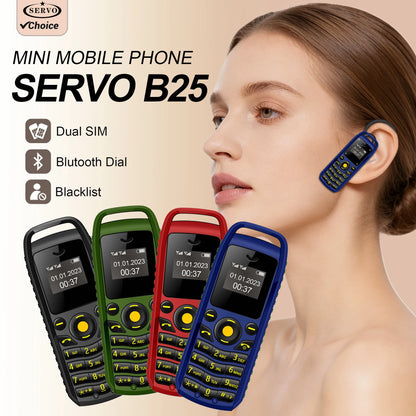 SERVO B25 Tasten-Minihandy 2 SIM Bluetooth Wähltelefon im Taschenformat strahlungsarm Blacklist-Alarm kleines Mobiltelefon für den Sport