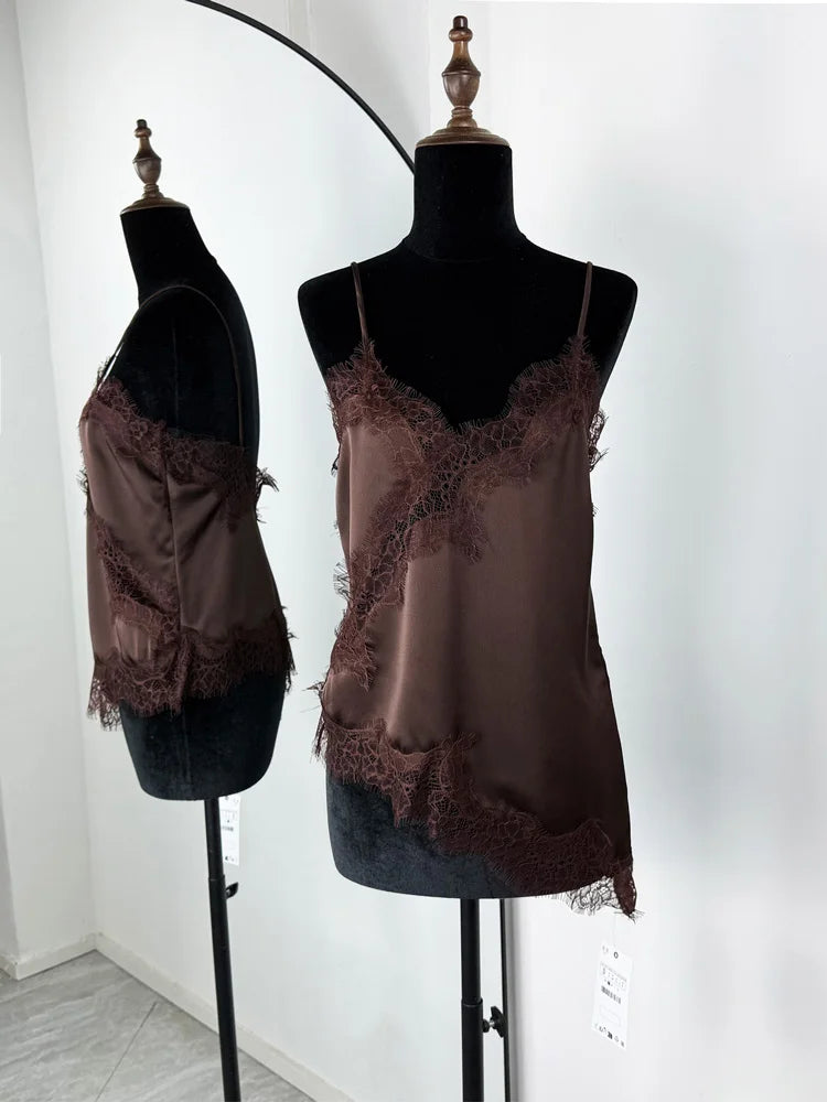Tossy Sexy Lace Halter Dresses Female Backless Patchwork V-Neck Summer 2025 New Slim Party Dress Women Spaghetti Bodycon Dress