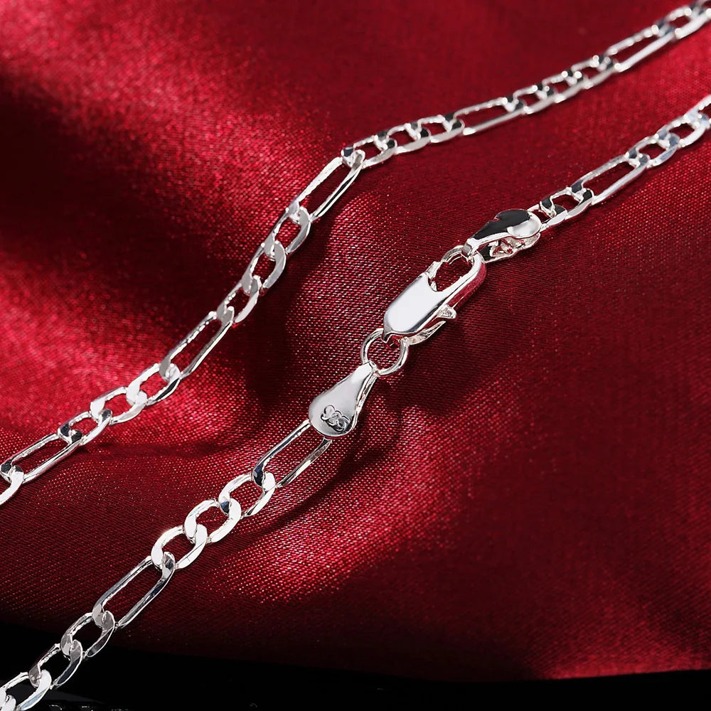Edel Neu Angekommen 925 Silber 4MM Kette für Herren Damen Armband Halskette Schmuckset Dame Weihnachtsgeschenke Charms Hochzeit