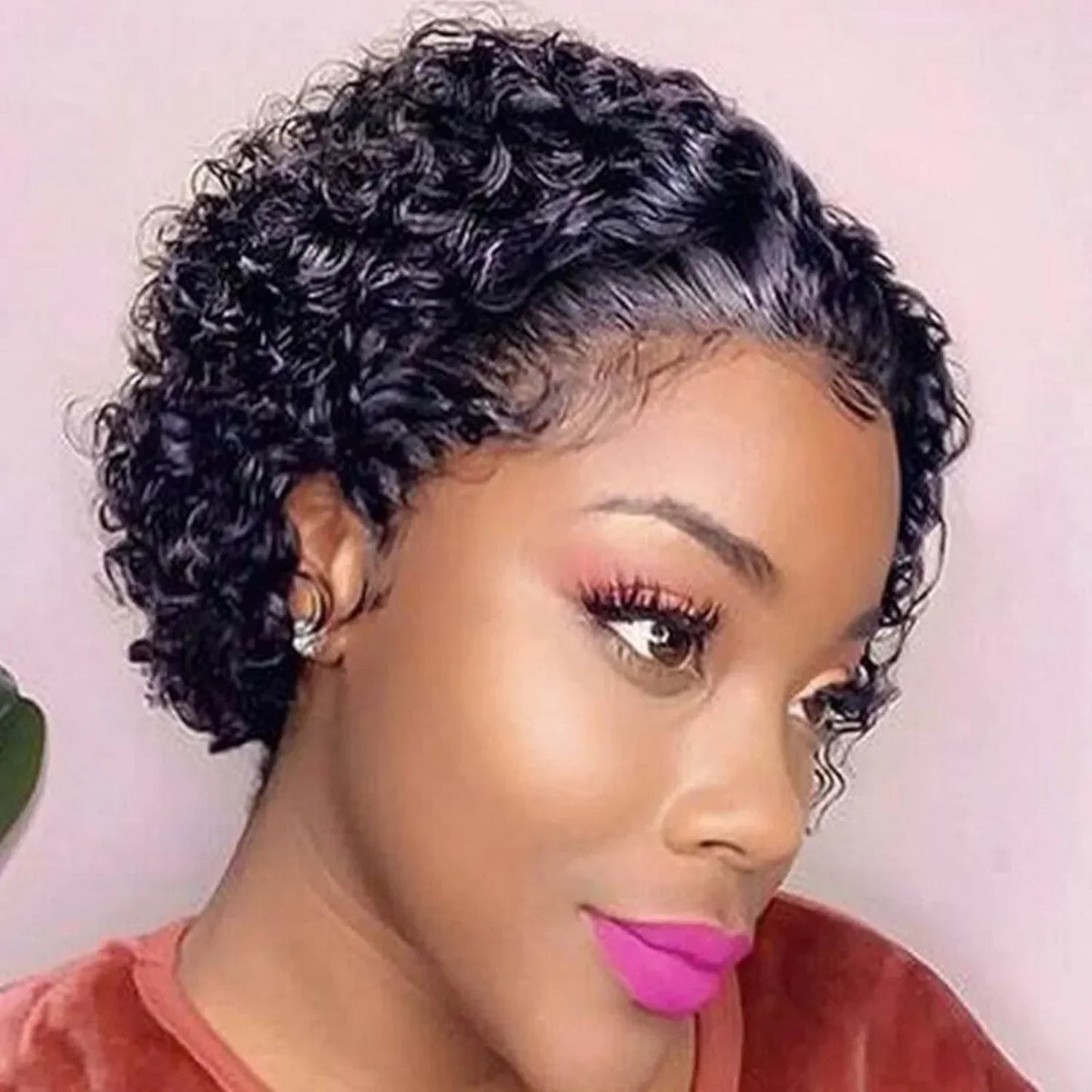 Brazilian Human Hair Wig  Curly Pixie Bob Short Preplucked Hairline 13X1 Hd Lace Front Bob Water Wave Wig