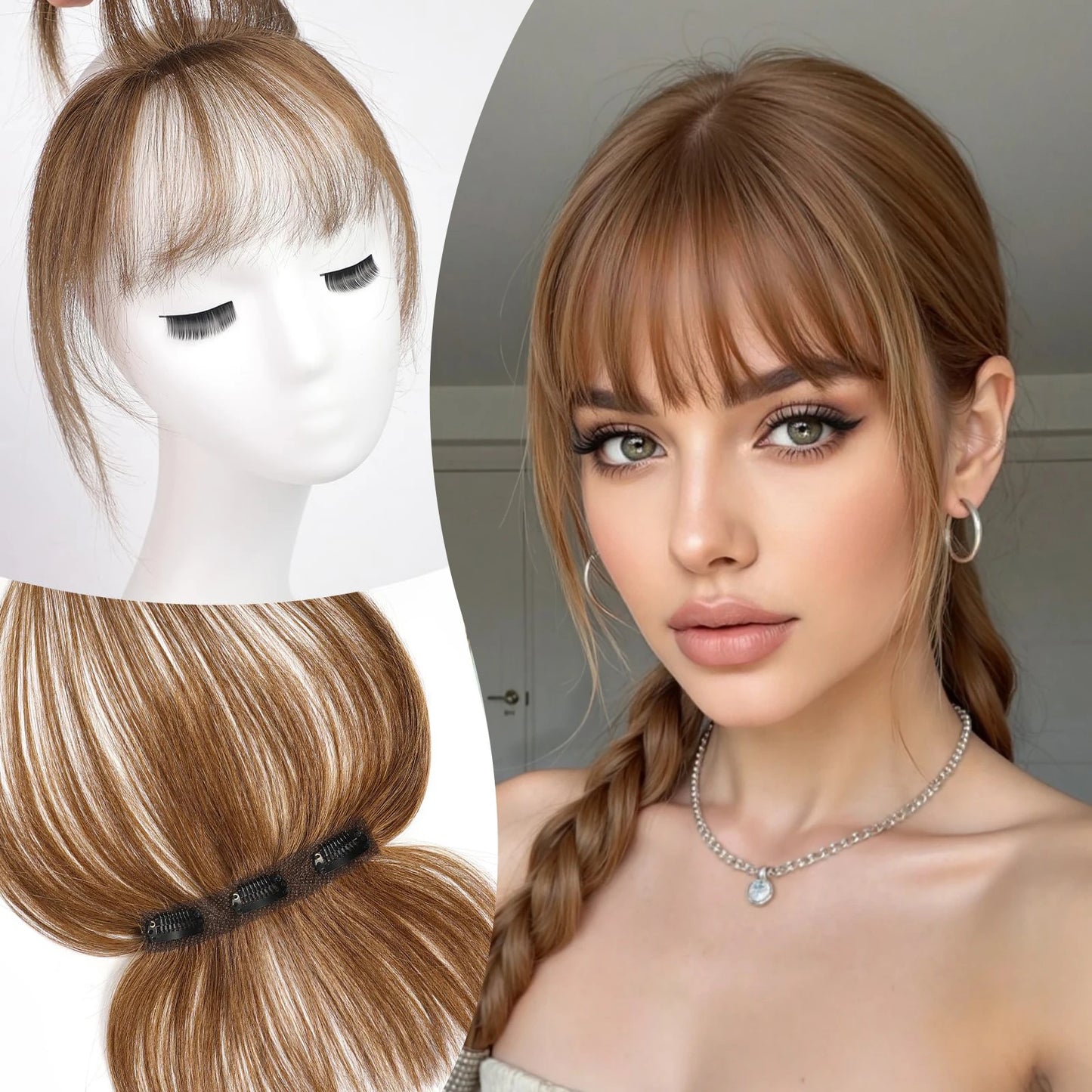 100% Human Hair Blonde Bangs Clips in Air Fringe Bangs Hairpiece for Women Platinum Human Hair Bangs Hair Extension 4.5inch