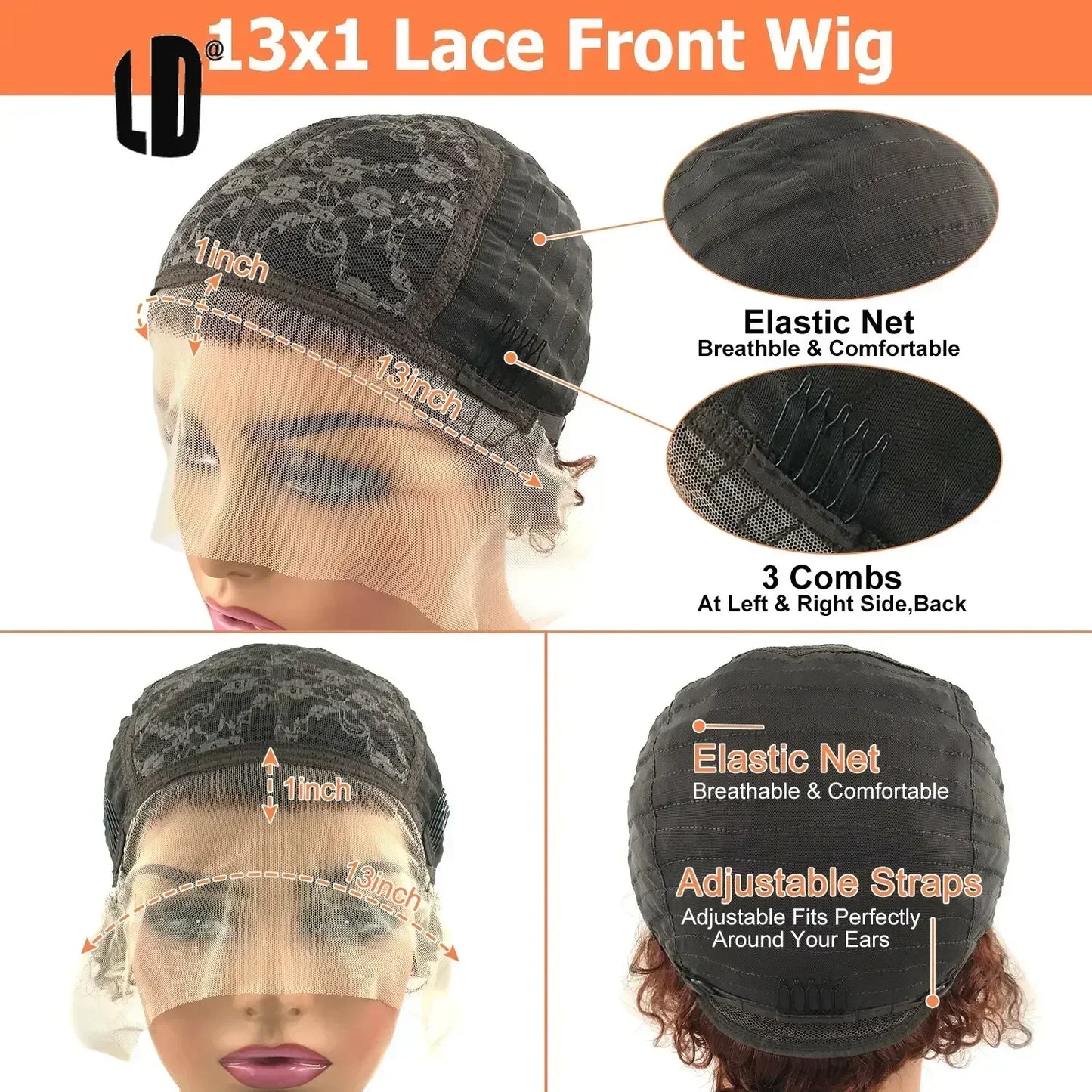 Brazilian Human Hair Wig  Curly Pixie Bob Short Preplucked Hairline 13X1 Hd Lace Front Bob Water Wave Wig
