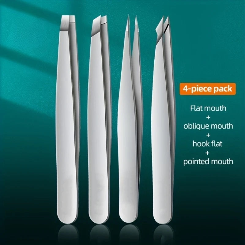 Ouriner Augenbrauenpinzetten-Set 4-teilig Edelstahl-Augenbrauenpinzetten Professionelles Beauty-Tool-Set für Gesichtshaare und einwachsende Haare