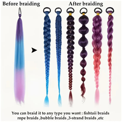Synthetic 26Inch Long Straight Ponytail Elastic Hair Colorful Braiding Ponytail Hair Extensions Hair Accessories for Women