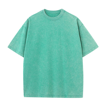 Men's summer pure cotton distressed retro drop shoulder T-shirt solid color loose casual breathable men's casual T-shirt tops