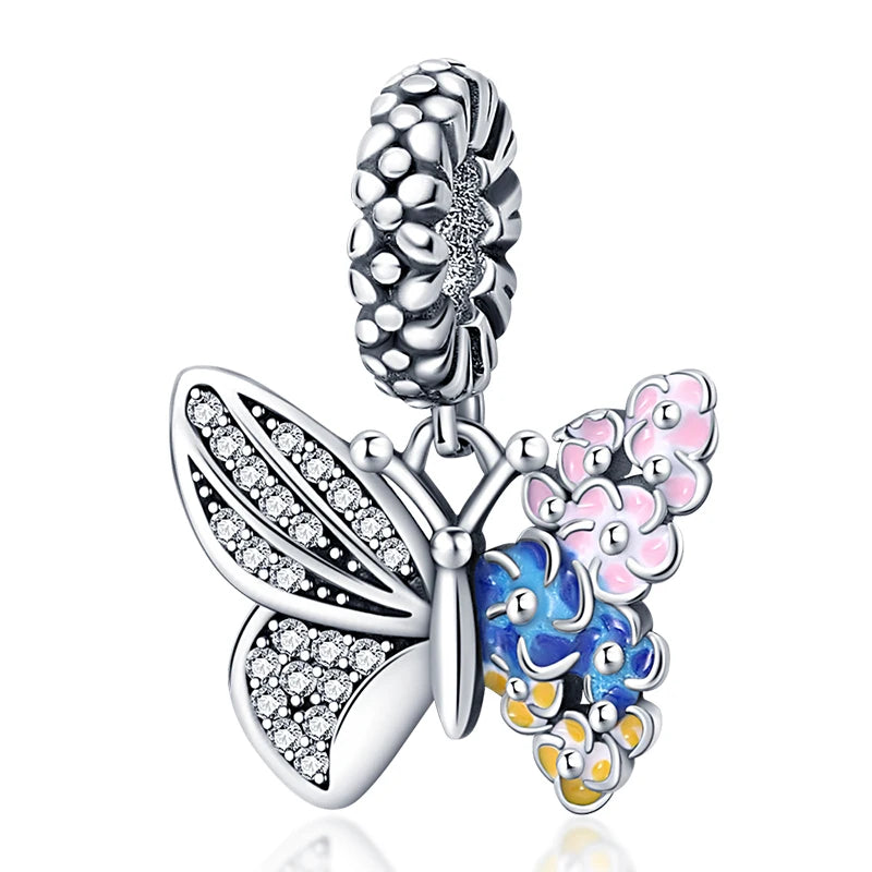 925 Sterling Silber Plattierung Bunt Schmetterling Insekt Tier Charms Perlen Funkelnder Zirkon Passend für Qikaola 925 Original Armbänder DIY Schmuck