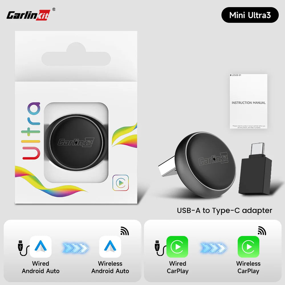 2025 CarlinKit Mini Ultra 3 CarPlay Android Auto Wireless Adapter für Auto Infotainment Upgrade BT 5.4GHz Wifi 5.8GHz OTA Upgrade