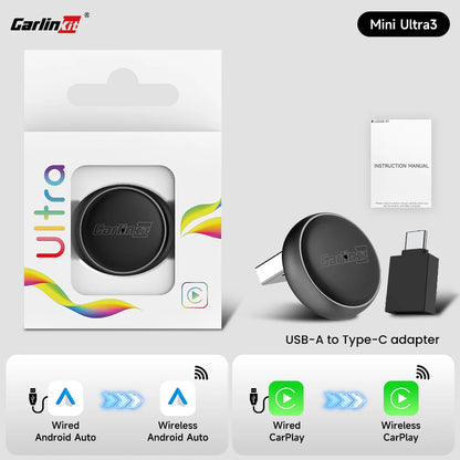 2025 CarlinKit Mini Ultra 3 CarPlay Android Auto Wireless Adapter für Auto Infotainment Upgrade BT 5.4GHz Wifi 5.8GHz OTA Upgrade