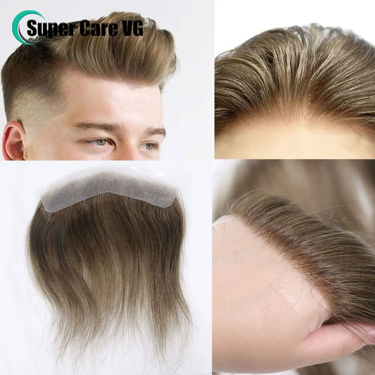 0.06mm Brown Straight Man Toupee V Style Frontal Hairline For Men 15cm Human Hair Ultra Thin Skin PU Men's Capillary Prosthesis