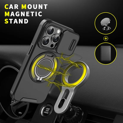 360°Rotating Hidden Metal Car Holder Ring Push Window Protection Lens Shockproof Phone Case For IPhone 16 Pro Max 16 Plus Cover