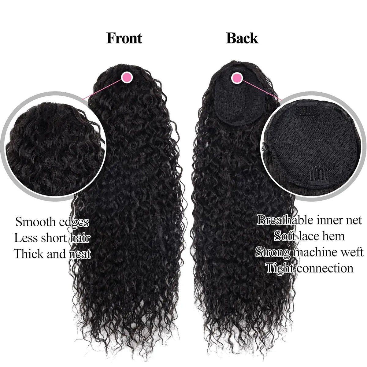 Deep Wave Drawstring Ponytail 100% Real Human Hair Extensions 100g Brazilian Remy Natural Black Hairpiece With Clip In Pony Tail