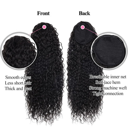Deep Wave Drawstring Ponytail 100% Real Human Hair Extensions 100g Brazilian Remy Natural Black Hairpiece With Clip In Pony Tail