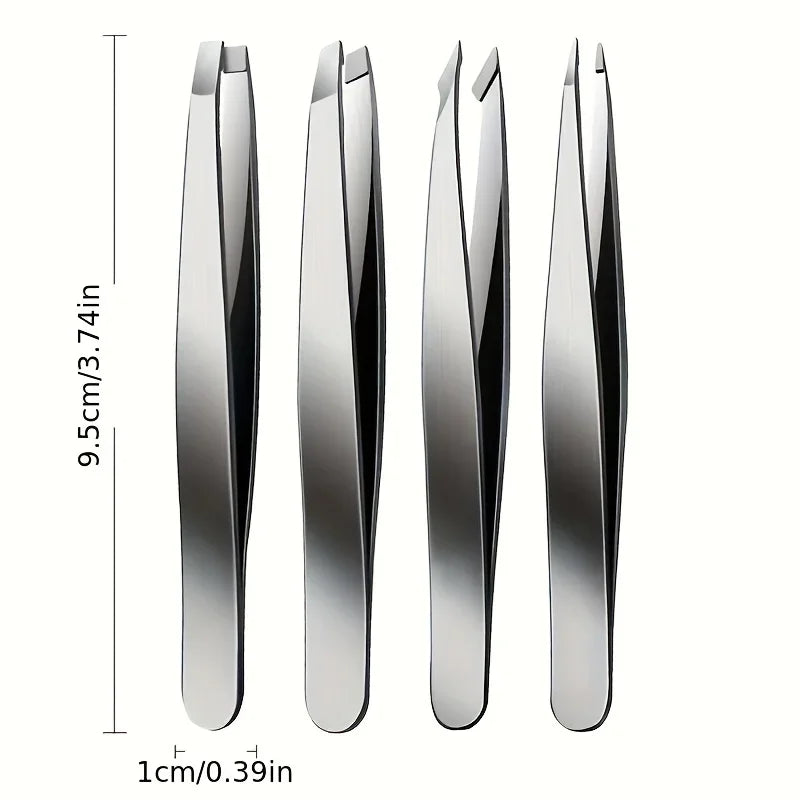 Ouriner Augenbrauenpinzetten-Set 4-teilig Edelstahl-Augenbrauenpinzetten Professionelles Beauty-Tool-Set für Gesichtshaare und einwachsende Haare