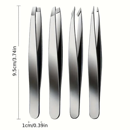 Ouriner Augenbrauenpinzetten-Set 4-teilig Edelstahl-Augenbrauenpinzetten Professionelles Beauty-Tool-Set für Gesichtshaare und einwachsende Haare