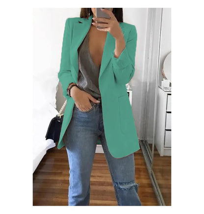 European and American Fashion Casual Suit Polo Neck Slim Fit Cardigan Temperament Women's  Coat Spring and Autumn 2024