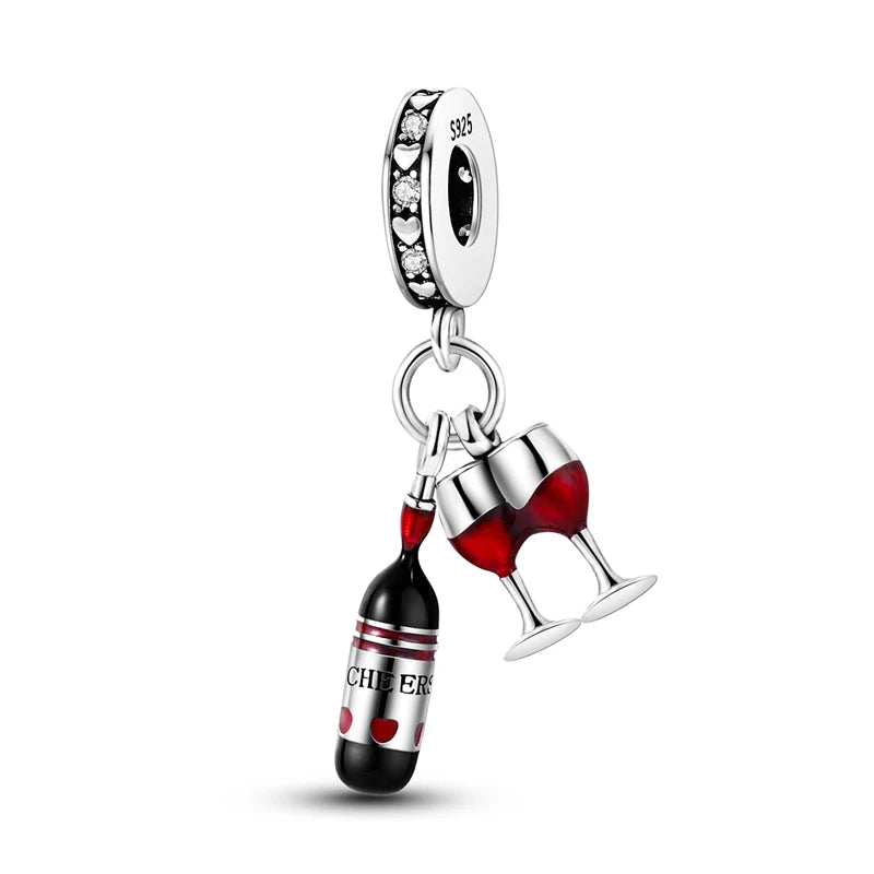 Original 925 Sterling Silber Rote Charm Perlen Rotwein Chili Hantel Anhänger für Frauen Passend für DIY Armband Geburtstag Schmuck Geschenk