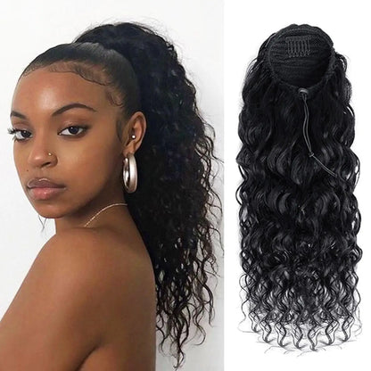 Deep Wave Drawstring Ponytail 100% Real Human Hair Extensions 100g Brazilian Remy Natural Black Hairpiece With Clip In Pony Tail