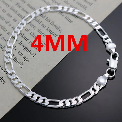 Edel Neu Angekommen 925 Silber 4MM Kette für Herren Damen Armband Halskette Schmuckset Dame Weihnachtsgeschenke Charms Hochzeit
