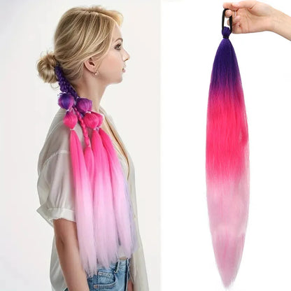 Synthetic 26Inch Long Straight Ponytail Elastic Hair Colorful Braiding Ponytail Hair Extensions Hair Accessories for Women