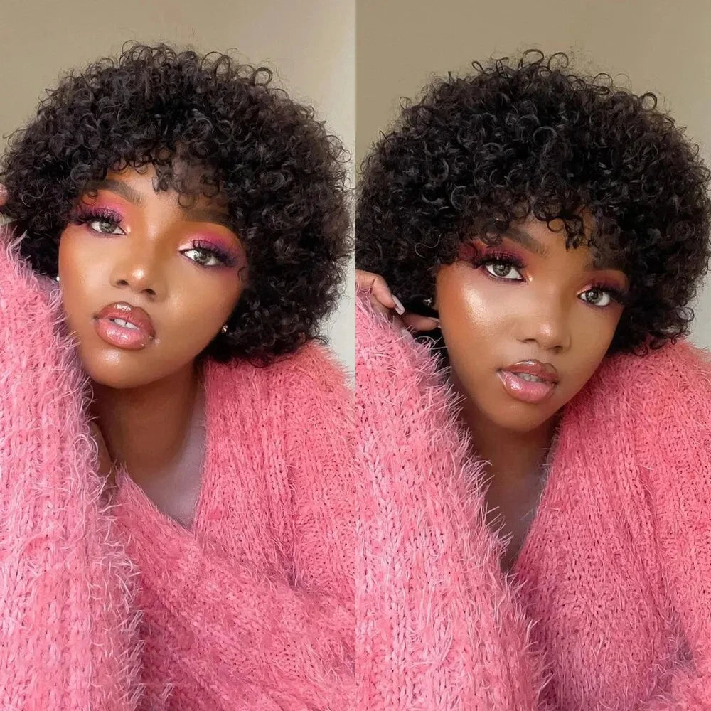 Large Bouncy Afro Kinky Curly Wigs For Women  Pre Plucked Machine Wig Brazilian Virgin Remy Human Hair Wigs