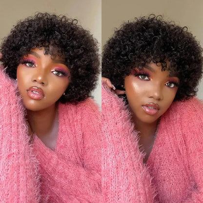 Large Bouncy Afro Kinky Curly Wigs For Women  Pre Plucked Machine Wig Brazilian Virgin Remy Human Hair Wigs