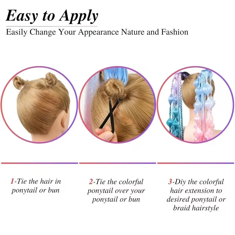 Synthetic 26Inch Long Straight Ponytail Elastic Hair Colorful Braiding Ponytail Hair Extensions Hair Accessories for Women