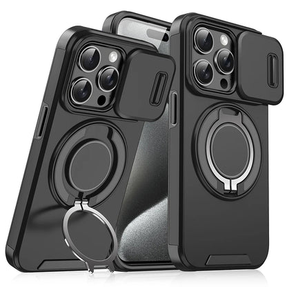 360°Rotating Hidden Metal Car Holder Ring Push Window Protection Lens Shockproof Phone Case For IPhone 16 Pro Max 16 Plus Cover