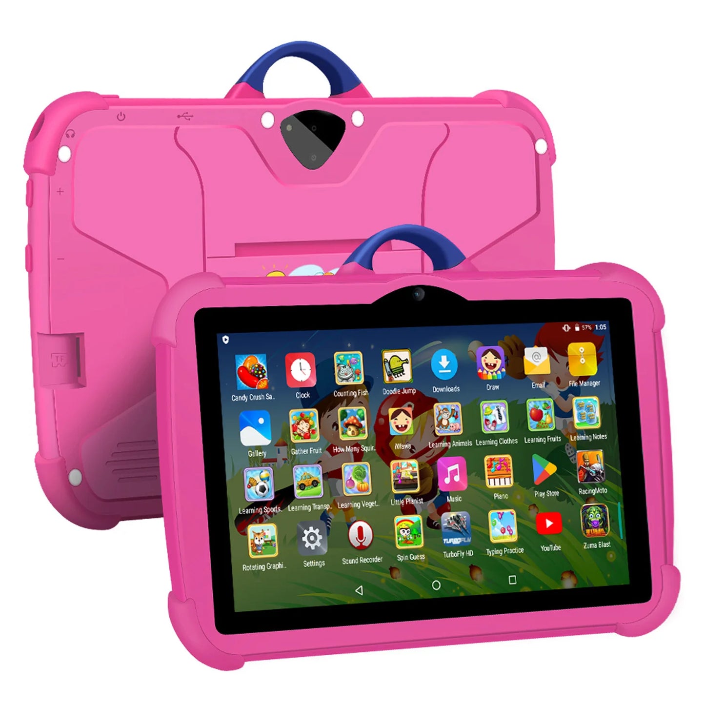Neues Kinder-Tablet mit Cartoon-Motiv, 7 Zoll, Quad-Core-Prozessor, 4 GB RAM, 64 GB ROM, Android-Betriebssystem, Lernspiele, Geschenkidee für Kinder