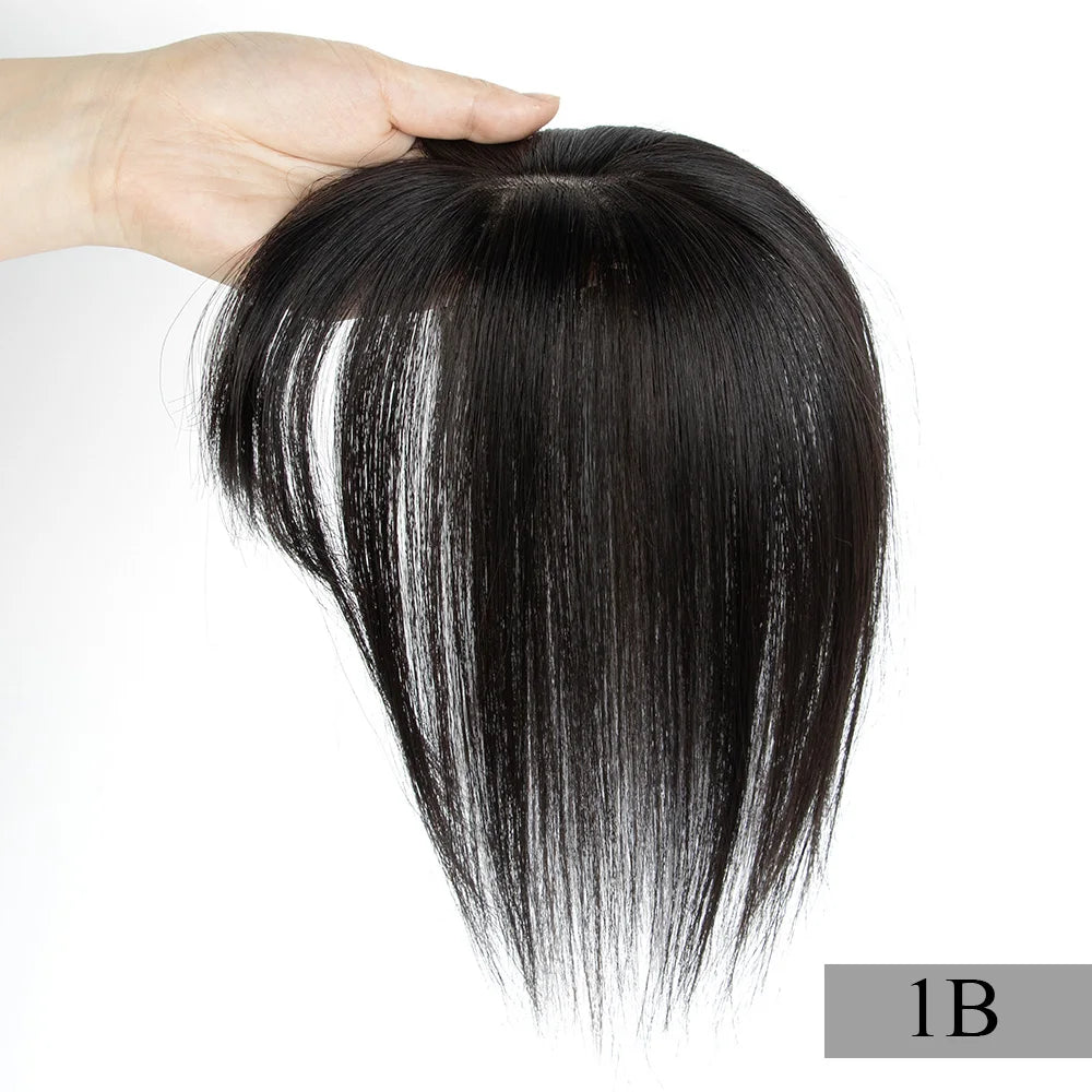 Brown Human Hair Topper With Bangs Women 5x9cm Natural Black Highlights Blonde Skin Scalp Clip in Topper Hair Pieces Human Hair