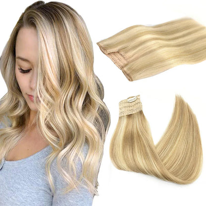 Sunmofavo Wire in Hair Extensions Human Hair Straight Fish Line Natural Fusion with 4 Clips Weft Hair Extensions For Women Daily