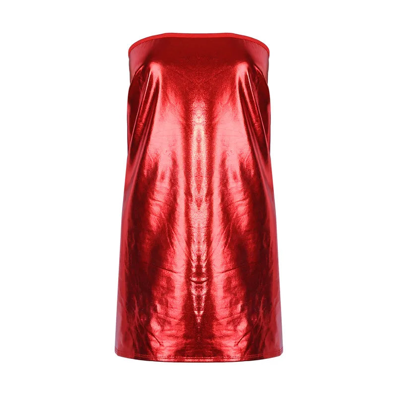 Sexy Kleider Damen PU Einfarbiges Kleid Clubwear Imitation Leder Brustwickelkleid Ärmelloses Kurzrock für Damen